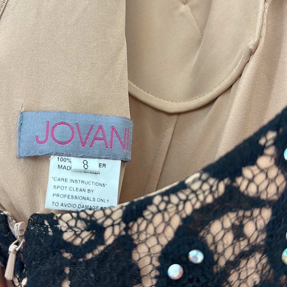Jovani Black Lace Swarovski stoned Jumpsuit with nude underlay very soft stretch - Picture 8 of 8